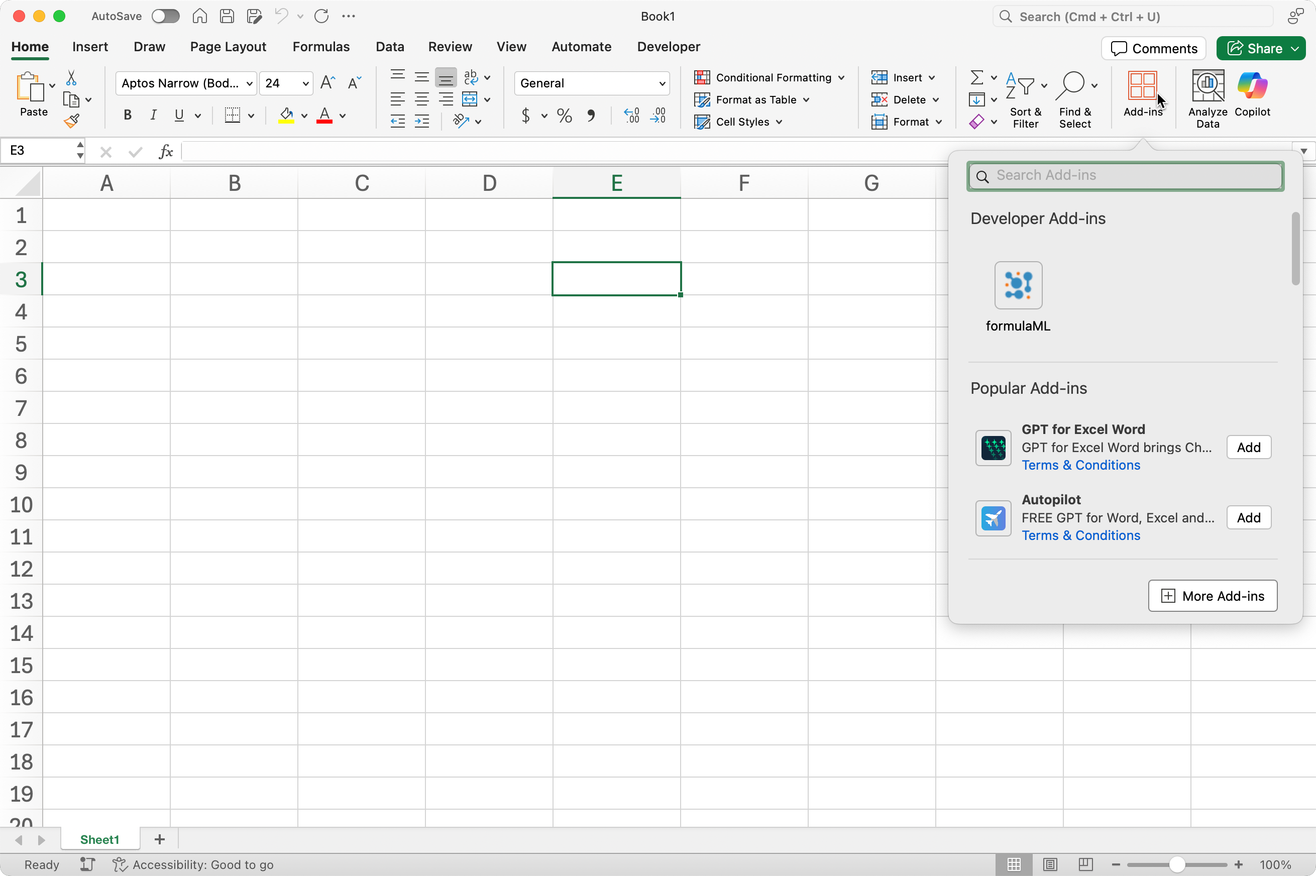 Open Add-ins in Excel